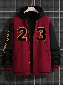 Aesthetic Post 男士字母圖形彩色拼接下垂超大號外套,無帽款 - 酒紅色 - 查看 1