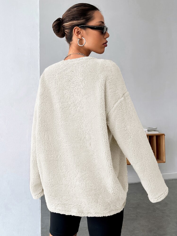 SHEIN EZwear Quần áo thể thao nữ Đắp vá Lá thư Giải trí - Màu be - Xem 2