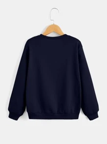 SHEIN Cậu bé Tween Đồ họa Chữ cái Áo pull ấm áp & Quần nỉ - Màu xanh hải quân - Xem 3
