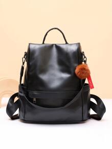 Minimalist Functional Backpack With Pom Pom Charm, Mother's Day Gift For Mom For Women, Rookies & White-Collar Workers