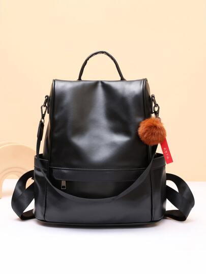 Minimalist Functional Backpack With Pom Pom Charm, Mother's Day Gift For Mom For Women, Rookies & White-Collar Workers