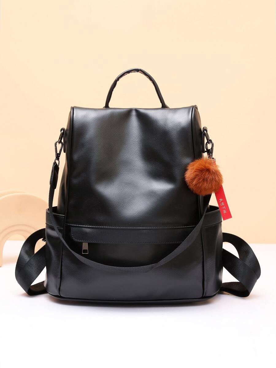 Minimalist Functional Backpack With Pom Pom Charm, Mother's Day Gift For Mom For Women, Rookies & White-Collar Workers