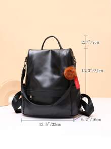 Minimalist Functional Backpack With Pom Pom Charm, Mother's Day Gift For Mom For Women, Rookies & White-Collar Workers