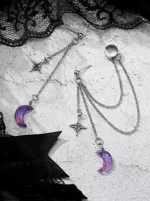 Star & Moon Decor Mismatched Earrings - Multicolor - View 1