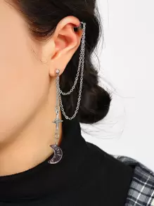 Star & Moon Decor Mismatched Earrings - Multicolor - View 2