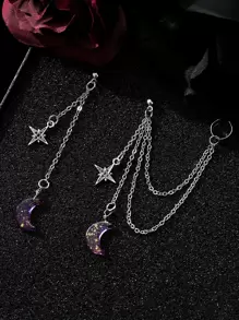 Star & Moon Decor Mismatched Earrings - Multicolor - View 4