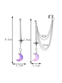 Star & Moon Decor Mismatched Earrings - Multicolor - View 6