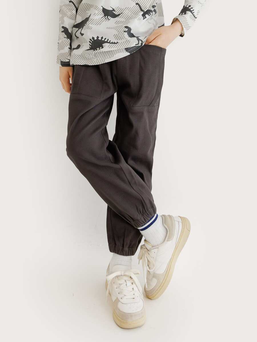 Quần Trai Dây kéo Túi màu trơn Giải trí - Màu nâu Sô-cô-la - Xem 1