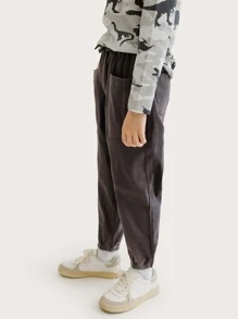 Quần Trai Dây kéo Túi màu trơn Giải trí - Màu nâu Sô-cô-la - Xem 3