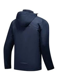 Men Zip-up Hooded Sports Jacket - Navy Blue - View 2