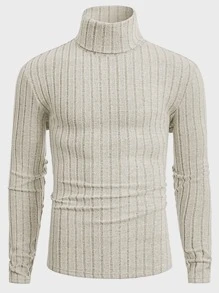Manfinity VCAY Men Ribbed High Neck Solid Tee - Beige - View 1