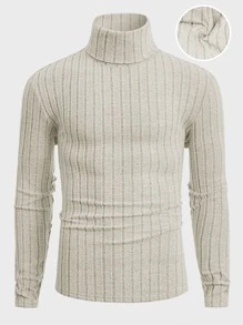 Manfinity VCAY Men Ribbed High Neck Solid Tee - Beige - View 4
