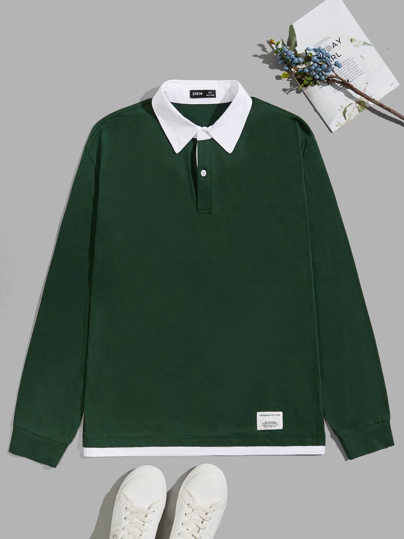 Manfinity VCAY Men Patch Detail 2 In 1 Polo Shirt - Dark Green - View 1