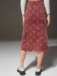 SHEIN EZwear 高腰花卉圖案提花絲絨半身裙 - 藕粉色 - 查看 2