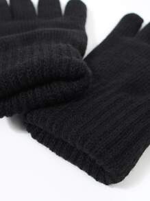 Solid Plush Lined Gloves - Black - View 5