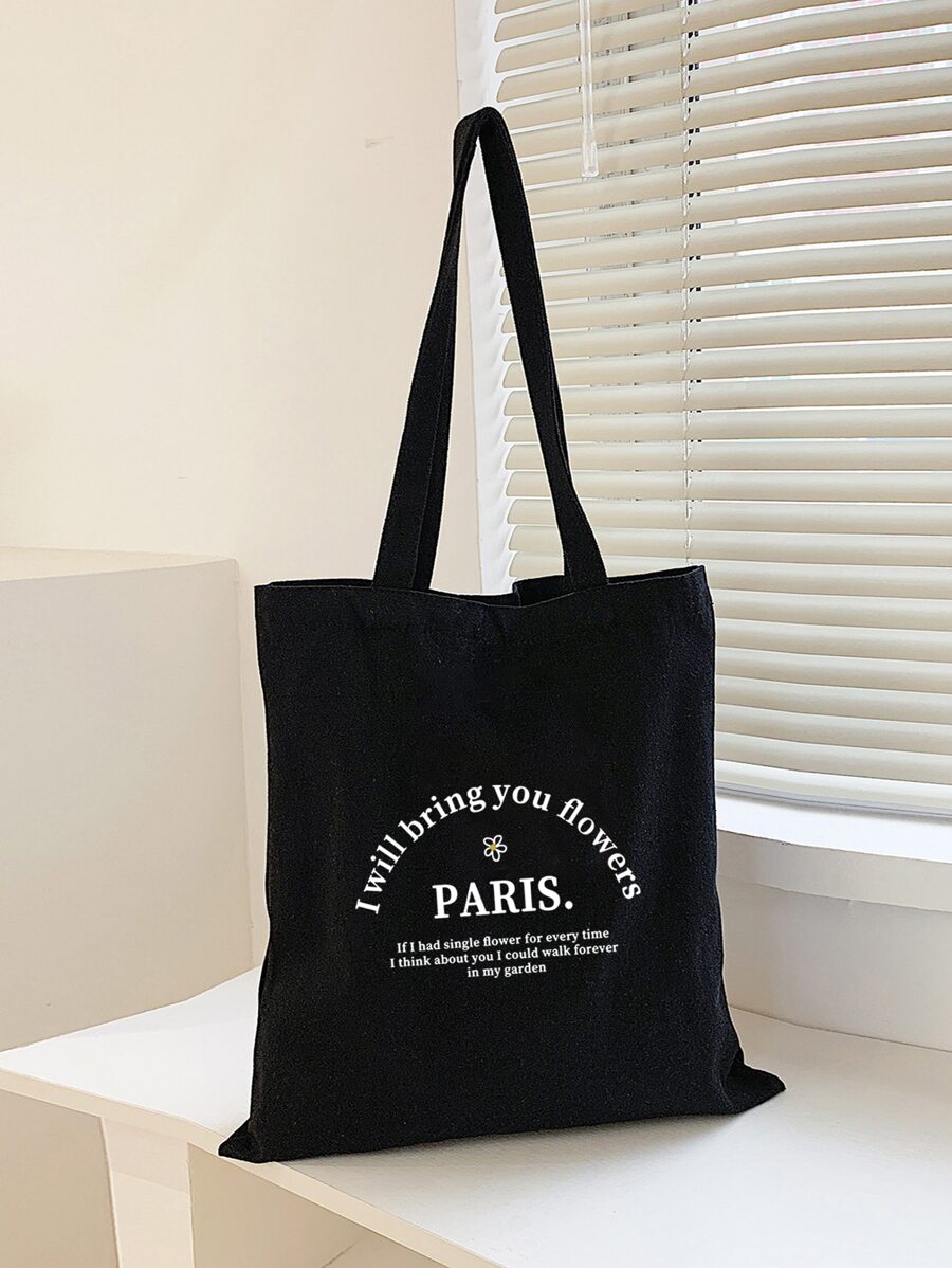 Slogan Graphic Shopper Bag School Bag For Graduate, Teen Girls, Freshman, Sophomore, Junior & Senior In College, University & High School, Perfect For Outdoors ,Travel & Back To School - Black - View 1
