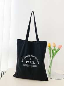 Slogan Graphic Shopper Bag School Bag For Graduate, Teen Girls, Freshman, Sophomore, Junior & Senior In College, University & High School, Perfect For Outdoors ,Travel & Back To School - Black - View 3