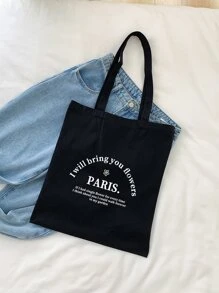 Slogan Graphic Shopper Bag School Bag For Graduate, Teen Girls, Freshman, Sophomore, Junior & Senior In College, University & High School, Perfect For Outdoors ,Travel & Back To School - Black - View 6