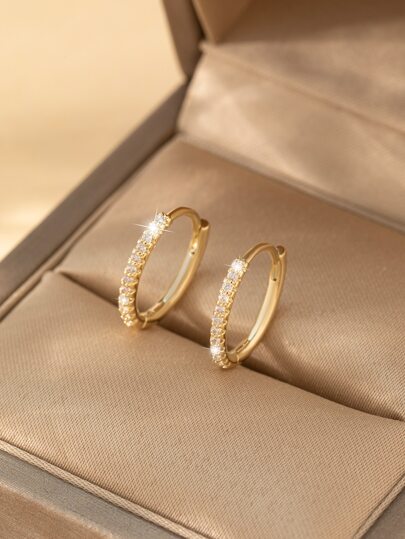 Cubic Zirconia Decor Hoop Earrings