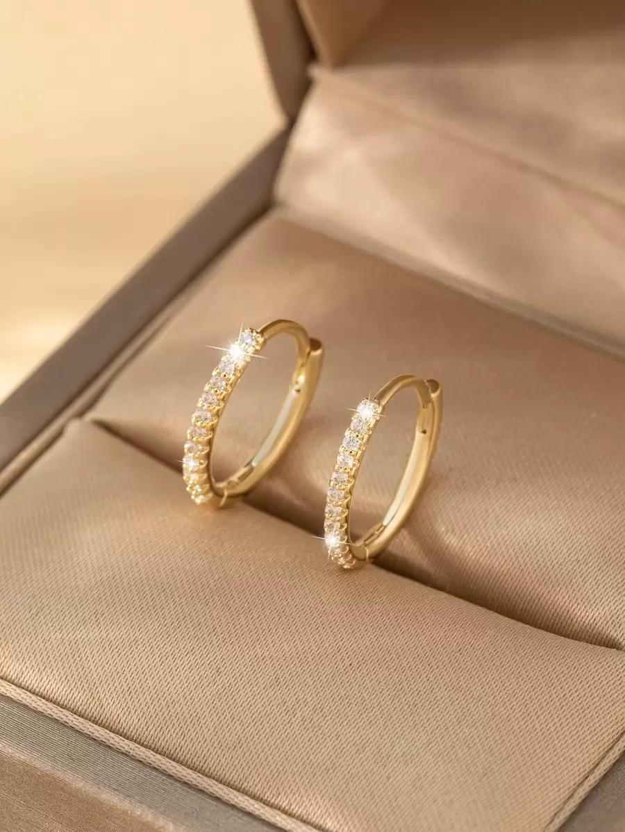Cubic Zirconia Decor Hoop Earrings - Yellow Gold - View 1