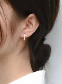 Cubic Zirconia Decor Hoop Earrings - Yellow Gold - View 4