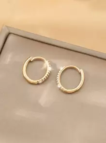 Cubic Zirconia Decor Hoop Earrings - Yellow Gold - View 6