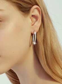 Cubic Zirconia Decor Hoop Earrings - Silver - View 4