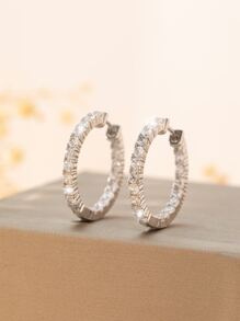 Cubic Zirconia Decor Hoop Earrings - Silver - View 5