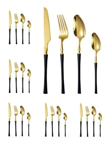 4/16/24pcs Narrow Waist Stainless Steel Cutlery Set, Including Knife, Fork And Spoon, Suitable For Kitchen, Restaurant, Wedding, Party And Festival Gifts - Multicolor - View 1