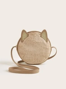 Girls Cartoon Ear Decor Fluffy Circle Bag - Khaki - View 1