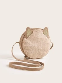 Girls Cartoon Ear Decor Fluffy Circle Bag - Khaki - View 2