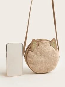 Girls Cartoon Ear Decor Fluffy Circle Bag - Khaki - View 4