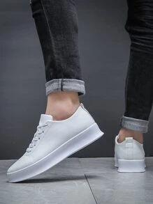 Men Lace-up Front Sneakers, Sport Outdoor Skate Shoes - White - View 1
