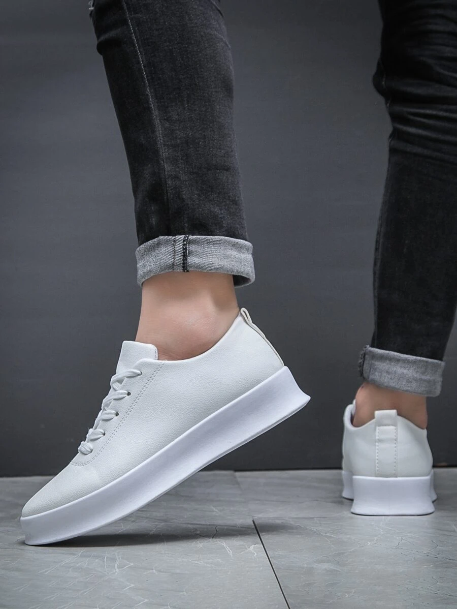 Men Lace-up Front Sneakers, Sport Outdoor Skate Shoes - White - View 1