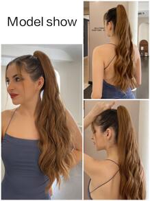 Long Curly Ponytail Synthetic Hair Extension - Brown - View 3