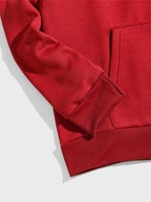 ROMWE MEN Guys Cartoon Graphic Kangaroo Pocket Drawstring Thermal Hoodie - Red - View 3