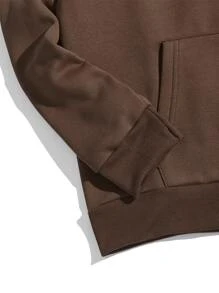 ROMWE MEN Guys Letter Graphic Kangaroo Pocket Drawstring Thermal Hoodie - Chocolate Brown - View 4