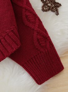 Toddler Girls Cable Knit Raglan Sleeve Hooded Jumper - Burgundy - View 3