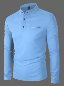 Manfinity Homme Men Half Button Polo Shirt - Blue - View 1