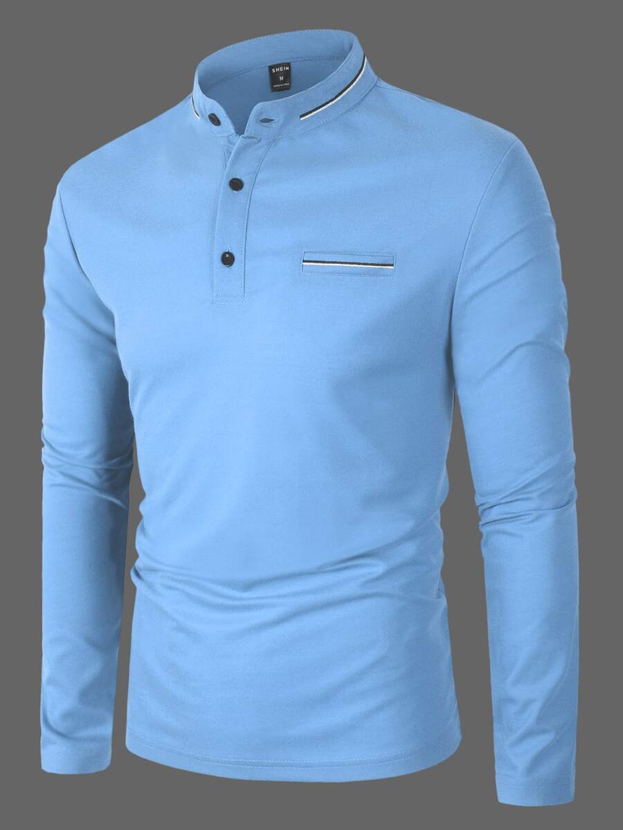 Manfinity Homme Men Half Button Polo Shirt - Blue - View 1