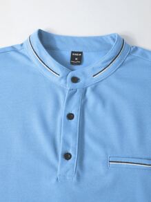 Manfinity Homme Men Half Button Polo Shirt - Blue - View 3