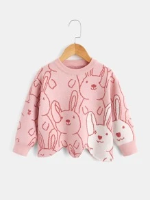 SHEIN Young Girl Rabbit Pattern Asymmetrical Hem Sweater