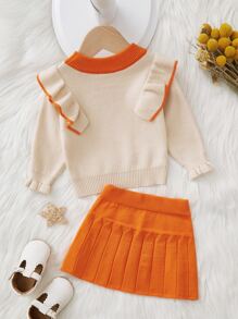 Baby Bow Front Ruffle Trim Jumper & Knit Skirt - Multicolor - View 2