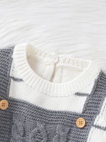 嬰兒女童條紋圖案2合1針織連體褲 - 彩色 - 查看 4