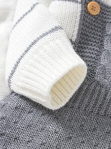 嬰兒女童條紋圖案2合1針織連體褲 - 彩色 - 查看 5