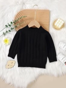 Bebé Jersey de cuello alto tejido de canalé - Negro - Ver 1