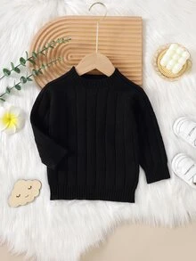 Bebé Jersey de cuello alto tejido de canalé - Negro - Ver 7