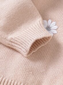 嬰兒女孩花卉刺繡毛衣和針織褲 - 藕粉色 - 查看 4