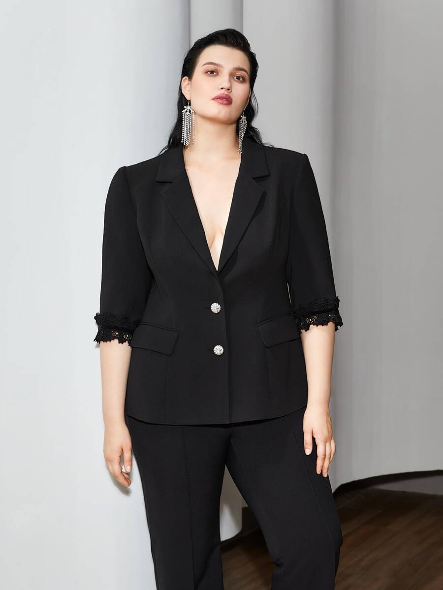 MOTF Talla grande Blazer de puño con encaje - Negro - Ver 1