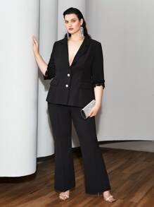 MOTF PLUS LACE CUFF BLAZER - Black - View 4